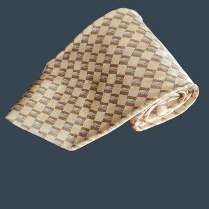 Exclusively For You Lord & Taylor 100% Silk Tie Geometric Pattern Tan & Blue